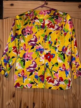 Bright Yellow Floral Women's Top - Vibrant Multicolor Print 100% sold size M
